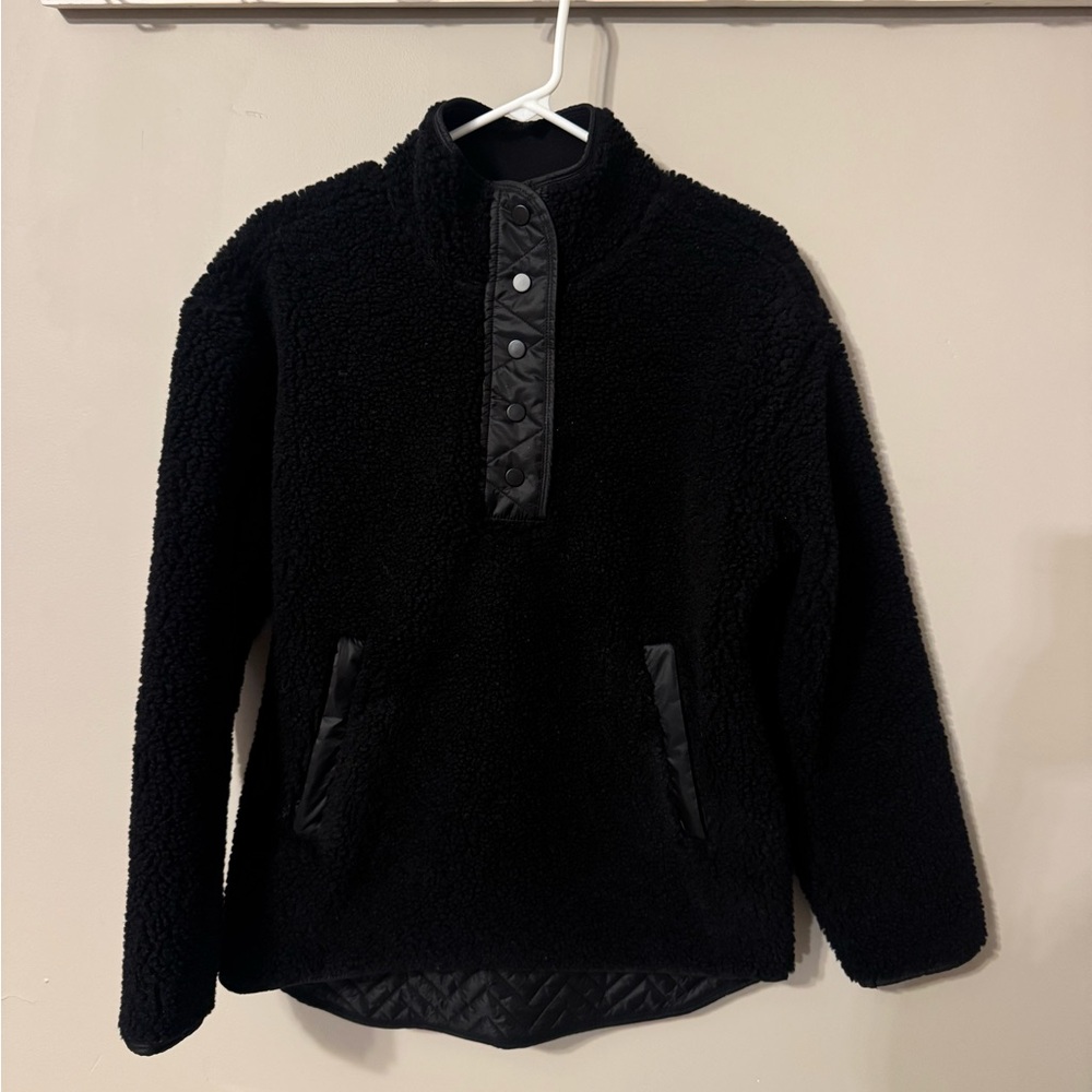 Athleta Black Quilted Fleece Pullover